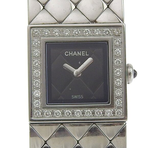 CHANEL Matelasse Watches H0489 Diamond Bezel blackDial Stainless Steel - Picture 1 of 8